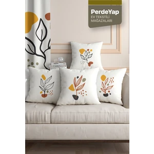 Perdeyap Krem Zemin Üzerine Sürrealist Yapraklar Desenli 4lü Dijital Baskılı Kırlent Kılıfı 43 x 43 cm 048