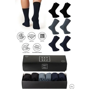 Bambu Erkek Yazlık Soket Klasik Uzun Düz Çorap Dikişsiz Premium Kutulu 6'lı Hediyelik Set