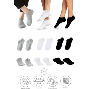 Bambu Kadın Sneaker Siyah-Beyaz-Gri Çorap Dikişsiz Görünmez Bilekte Spor Çorap Premium 6'lı Paket