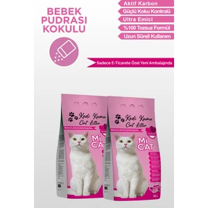 2x10 L Bebek Pudrası Kokulu Doğal Bentonit Kedi Kumu Aktif Karbonlu Süper Topaklanan Ve Tozsuz
