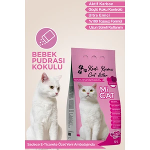 Mi Cat 10 Litre Bebek Pudrası Kokulu Kedi Kumu Koku Hapseden Aktif Karbonlu Süper Topaklanan ve Tozsuz