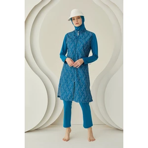 Nbb Petrol Ip Desenli Dokuma Tesettür Mayo