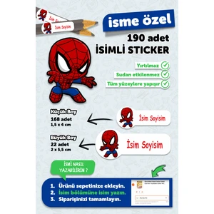 Okul Etiketi Kalem Defter Etiketi Özel Isim Yazılabilen Etiket Minik Spiderman - 180 Adet