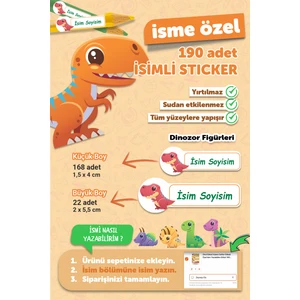 Okul Etiketi Kalem Defter Etiketi Dinazor Özel Isim Yazılabilen Etiket - 190 Adet