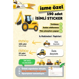 Okul Etiketi Kalem Defter Etiketi Iş Makinaları Özel Isim Yazılabilen Etiket - 190 Adet