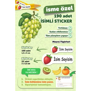 Okul Etiketi Kalem Defter Etiketi Meyveler Özel Isim Yazılabilen Etiket - 190 Adet
