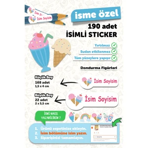 İsimli Okul Etiketi 190 Adet Karışık Renk Yırtılmaz Su Geçirmez 1,5x4 cm ve 2x5,5 cm