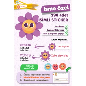 Okul Etiketi Kalem Defter Etiketi Çiçekler Temalı Özel Isim Yazılabilen Etiket 190 Adet