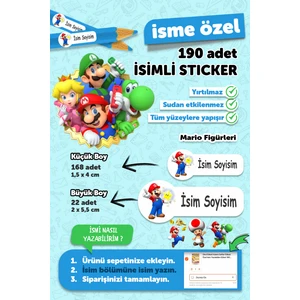 Okul Etiketi Kalem Defter Etiketi Süper Mario Temalı Özel Isim Yazılabilen Etiket - 190 Adet