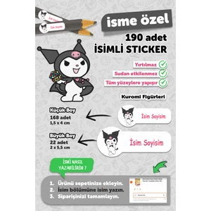 Okul Etiketi Kalem Defter Etiketi Kuromi Temalı Özel Isim Yazılabilen Etiket - 190 Adet