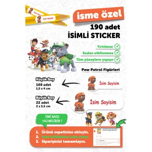 Okul Etiketi Kalem Defter Etiketi Paw Patrol Temalı Isim Yazılabilen Etiket - 190 Adet