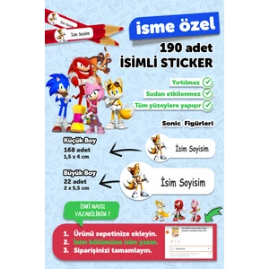 Okul Etiketi Kalem Defter Etiketi Sonic Temalı Isim Yazılabilen Etiket - 190 Adet