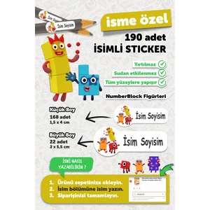 Okul Etiketi Kalem Defter Etiketi Numberblock Temalı Isim Yazılabilen Etiket - 190 Adet