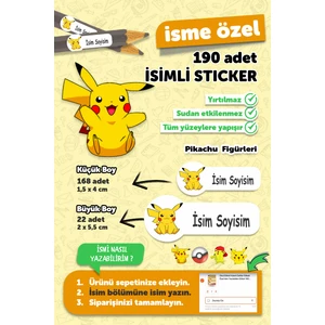 Okul Etiketi Kalem Defter Etiketi Pikachu Temalı Isim Yazılabilen Etiket - 190 Adet
