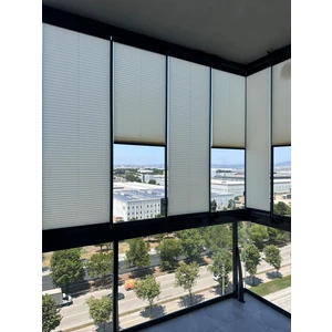Krem Plise Katlanır Cam Balkon Perdesi, Ofis Perdesi, Mutfak Perdesi, Salon Perdesi