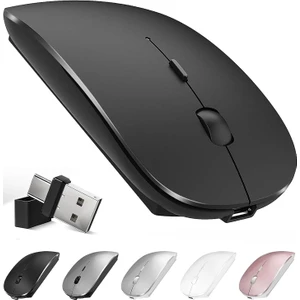 MacBook Pro/air Için Şarj Edilebilir Bluetooth Kablosuz Fare, Dizüstü Bilgisayar/pc/mac/ipad Pro/bilgisayar Için Bluetooth Fare, Bluetooth 5.2/3.0 ve 2.4 Ghz Usb-A ve Usb-C Alıcı (Yurt Dışından)