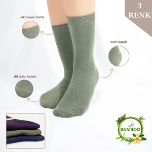 Kral Socks Kadın Çorabı Ter Emici Dikişsiz Extra Soft Model Soket Uzun Bambu Çorap (3 Çift) Karma Renk