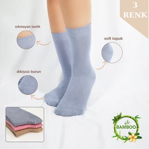 Kral Socks Kadın Çorabı Ter Emici Dikişsiz Extra Soft Model Soket Uzun Bambu Çorap (3 Çift) Karma Renk
