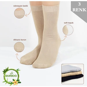 Kral Socks Kadın Çorabı Ter Emici Dikişsiz Extra Soft Model Soket Uzun Bambu Çorap (3 Çift) Karma Renk