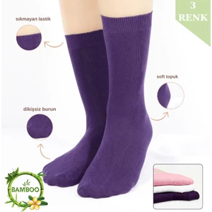 Kral Socks -Kadın Çorabı Ter Emici Dikişsiz Extra Soft Model Soket Uzun Bambu Çorap (3 Çift) Karma Renk