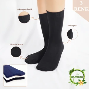 Kral Socks Kadın Çorabı Ter Emici Dikişsiz Extra Soft Model Soket Uzun Bambu Çorap (3 Çift) Karma Renk