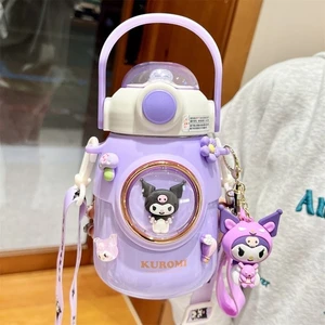 Ccmoo Pretty Sanrio Kurome Çocuk Yalıtımlı Pipetli Bardak + Üç Boyutlu Dekorasyon + Anahtarlık Bebek #700ML (Yurt Dışından)