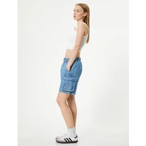 Denim Kargo Bermuda Şort Cepli Standart Bel