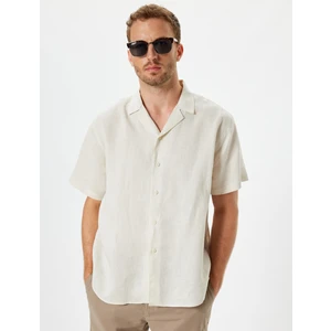 Keten Gömlek Basic Devrik Yaka