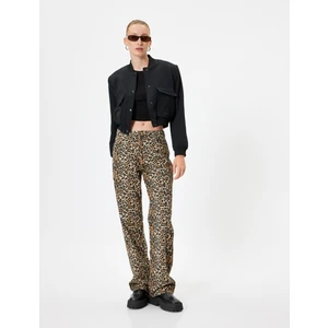 Leopar Pantolon Normal Bel Straight Fit Cepli Düğmeli