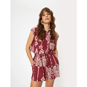 x Melis Ağazat - Kolsuz Gömlek Floral Etnik Desenli Viskon Kumaş Cep Detaylı Rahat Kalıp