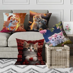 Menesa Home Kedi Desenli Dijital Baskılı 4 Lü Kırlent Koltuk Yastık Kılıfı
