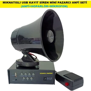 Ucuzcu Market Mıknatıslı USB Kayıt Siren Mini Pazarcı Anfi Seti (Anfi+Hoparlör+Mikrofon)