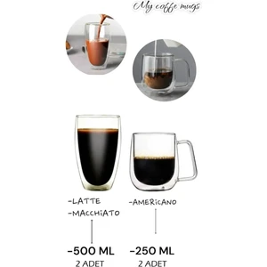 Octopus Bazaar Kahve Kupaları 2'li Latte - Amerikano Set Çift Cidarlı El Yapımı Bardak ve Kupa