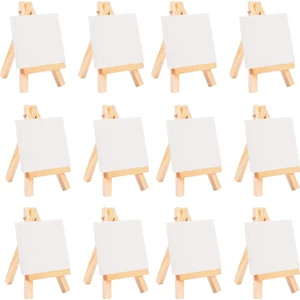 12 Adet Sanatçılar Mini Şövale + 3 Inç X3 Inç Mini Tuval Seti Boyama Diy Çizim Küçük Masa Şövale Okul Için (Yurt Dışından)