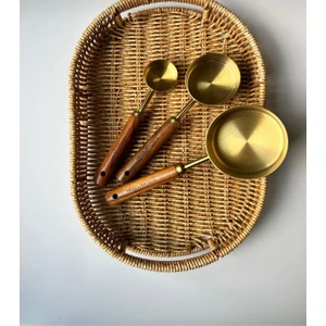 Ekinci Home Ekincihome 3'lü Ahşap Saplı Tasarım Gold Ölçü Kaşığı 15-60-125 ml