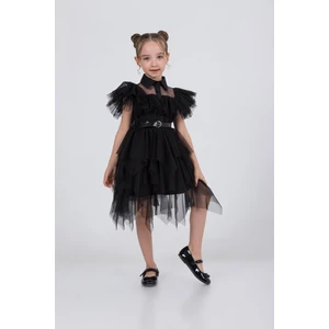 Wednesday Kostüm Siyah Renk Elbisesi - Wednesday Siyah Kostum Tüllü Abiye Elbise