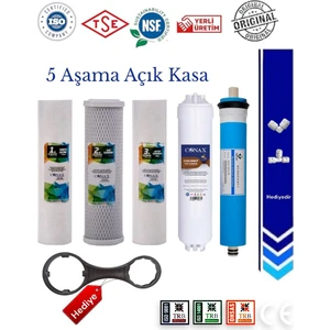 Tüm Açık Kasalar İçin 5 Aşamalı Filtre Takımı, 80 GPD Membranlı, Anahtar Hediyeli