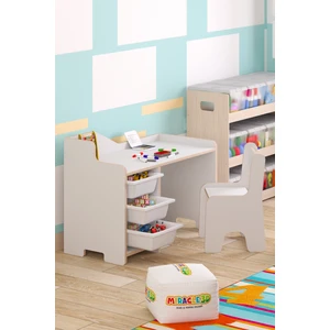Miracle 3D Çocuk Oyun Aktivite Masası 90X45 cm 3 Sepetli Çocuk Çalışma Masası Sırt Dayamalı Sandalye