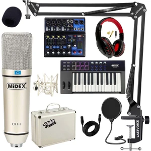 Stüdyo Ekipmanları Midi Live Paket-3 Ses Kartlı Mikser Midi Klavye CX1 Mikrofon Kulaklık