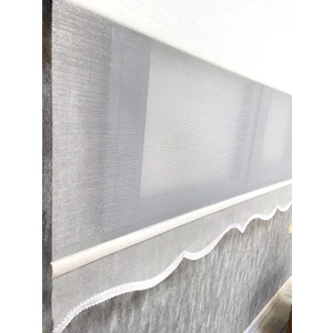 Gold Simli Çift Mekanizmalı Tül ve Stor Perde Krem TSR3000