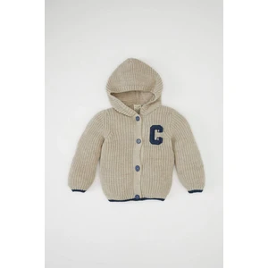 Erkek Bebek Triko Kapüşonlu Harf Nakışlı Düğmeli Hırka C8863A524AU