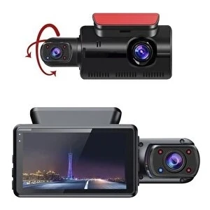 TA-03 Siyah 1296p Araç içi 2 Kameralı Lcd Ekranlı Gece Görüşlü , G-sensörlü  Yol Kayıt Araç Kamerası