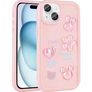 Apple iPhone 15 Plus Kılıf Kabartma Figürlü Parlak Toys Silikon Kapak