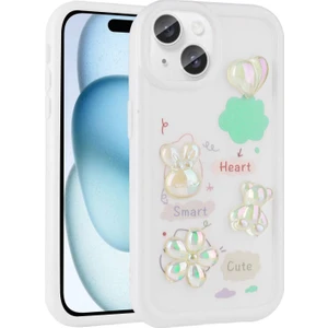 Apple iPhone 15 Plus Kılıf Kabartma Figürlü Parlak Toys Silikon Kapak