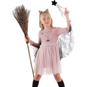 Halloween Örümcek Pembe Tüllü Kız Çocuk Elbise