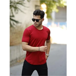 Tarz Cool Koyu Bordo Erkek Oval Etek Geniş Yaka %100 Pamuk Kısa Kollu TIŞÖRT-TCPS001R32157S