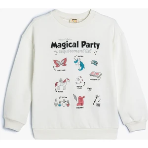 Sweatshirt Unicorn Baskılı Uzun Kollu Bisiklet Yaka Pamuklu