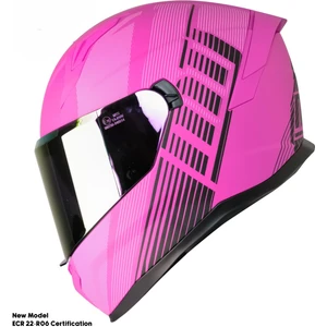 Motosiklet Kadın Kaskı 22.R06 Sertifika Güneş Vizörlü Fiber Kask Full Face Motor Kask Furchsia Lady