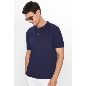 Erkek Slim Fit Dar Kesim Pamuklu Yumuşak Dokulu Serin Tutan Kumaş Düz Pike Lacivert Polo Yaka Tişört