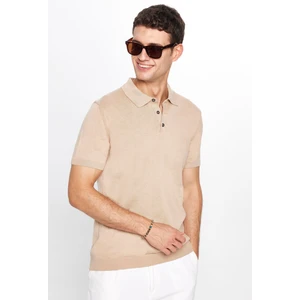 Erkek Slim Fit Dar Kesim Pamuklu Örme Triko Taş Polo Yaka Tişört